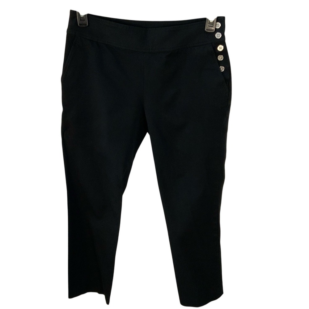 Lauren Ralph Lauren Womens Size 8P Black Pants Straight Leg Stretch Button Side - Picture 2 of 10